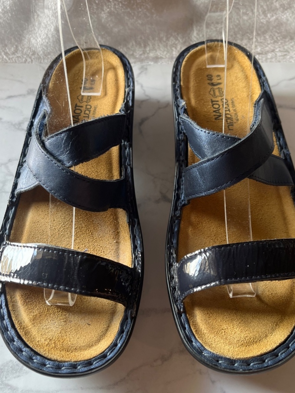 NAOT Quito Wedge Sandals Cross Straps Slip On Slide Adjustable Sz 9 EUR 40 Navy